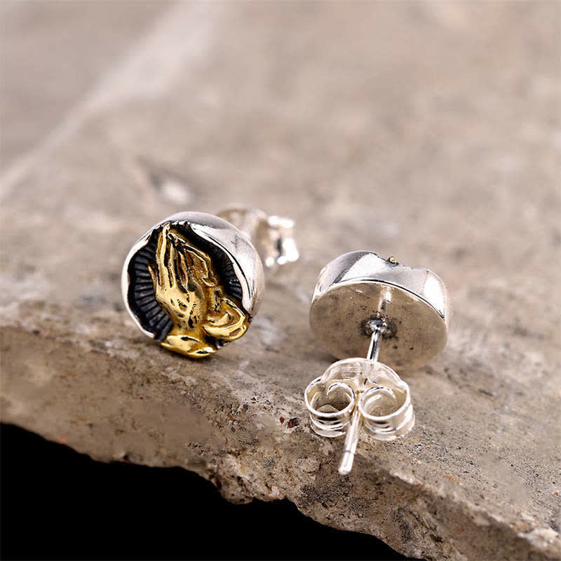 Boucles d'oreilles à tige Namaste en argent sterling 925 pour l'égalité et la protection
