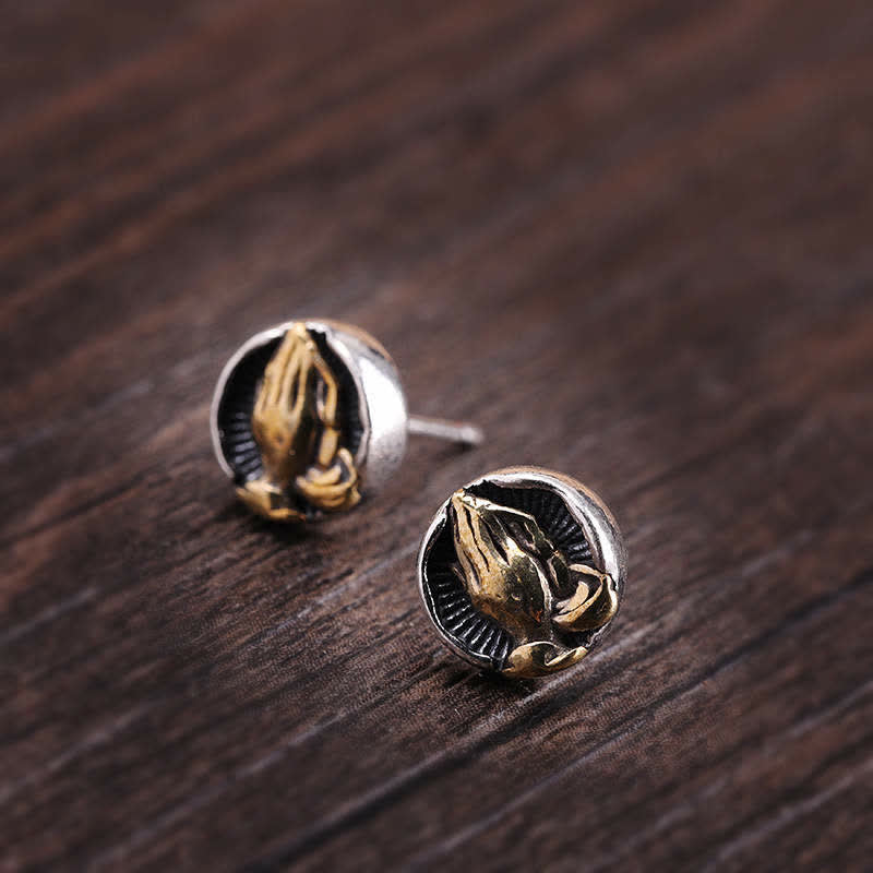 Boucles d'oreilles à tige Namaste en argent sterling 925 pour l'égalité et la protection