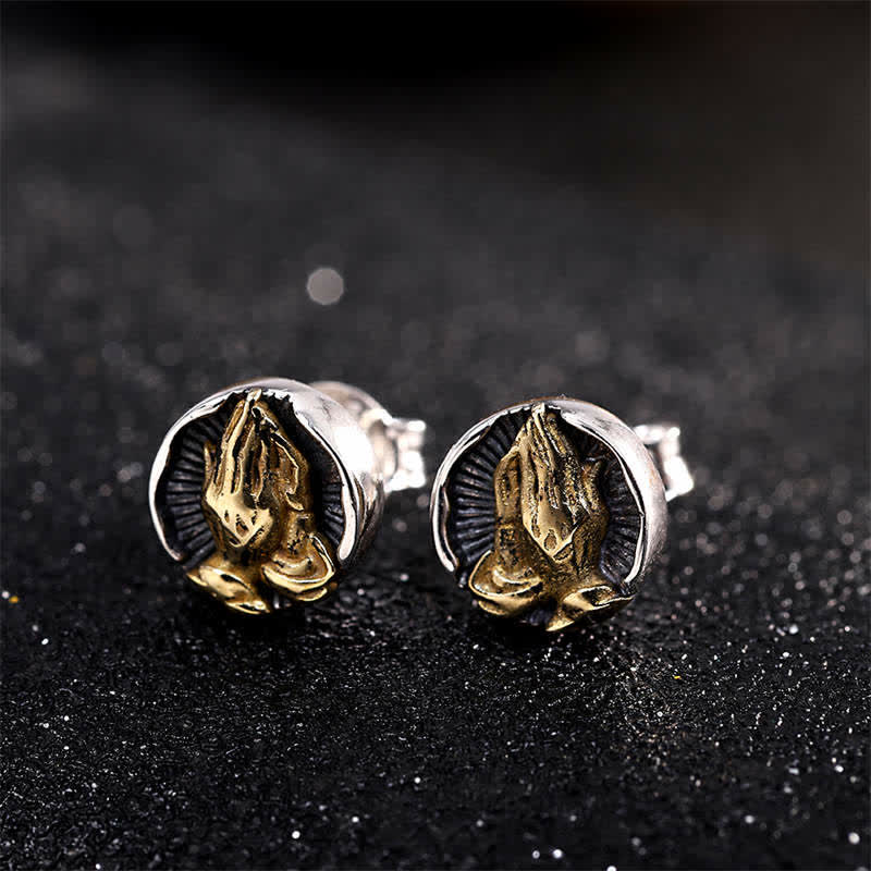 Boucles d'oreilles à tige Namaste en argent sterling 925 pour l'égalité et la protection