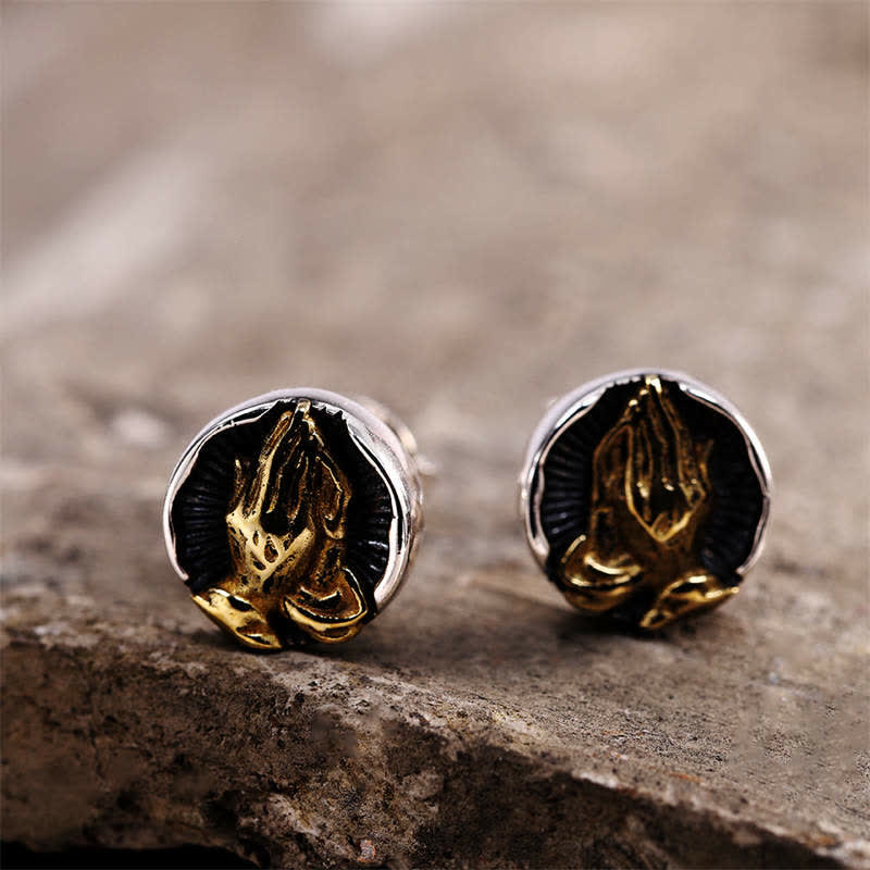 Boucles d'oreilles à tige Namaste en argent sterling 925 pour l'égalité et la protection