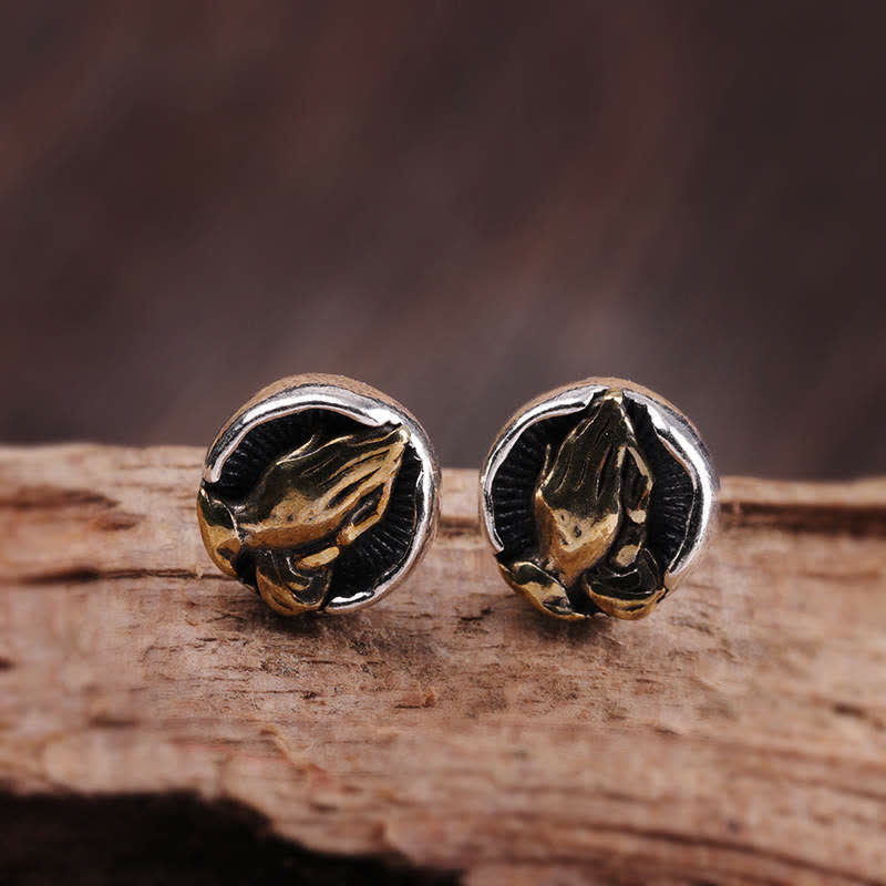 Boucles d'oreilles à tige Namaste en argent sterling 925 pour l'égalité et la protection