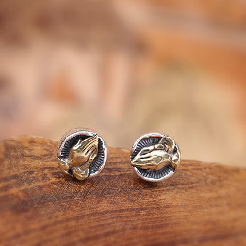Boucles d'oreilles à tige Namaste en argent sterling 925 pour l'égalité et la protection