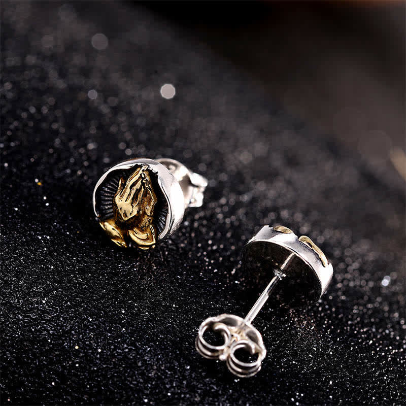 Boucles d'oreilles à tige Namaste en argent sterling 925 pour l'égalité et la protection
