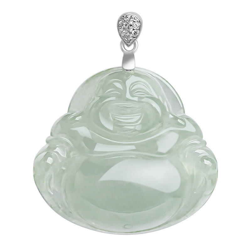 Collier de prospérité en argent sterling 925 et jade naturel avec Bouddha rieur