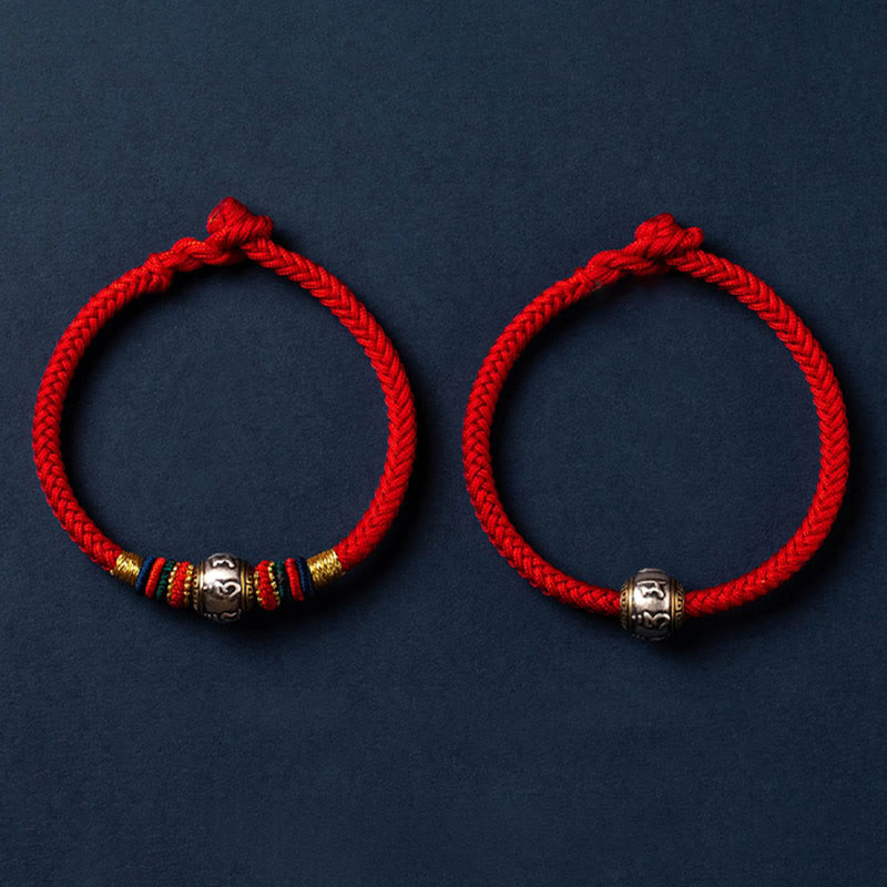 Bracelet tressé Om Mani Padme Hum en argent sterling 925 avec nœud King Kong pour la chance et la protection