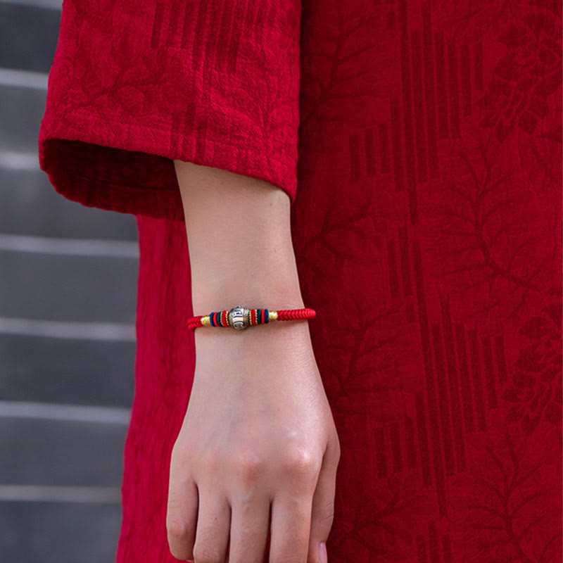 Bracelet tressé Om Mani Padme Hum en argent sterling 925 avec nœud King Kong pour la chance et la protection