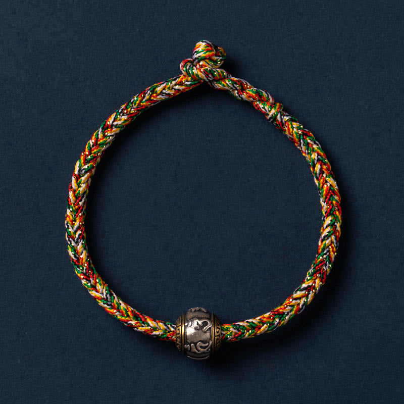 Bracelet tressé Om Mani Padme Hum en argent sterling 925 avec nœud King Kong pour la chance et la protection