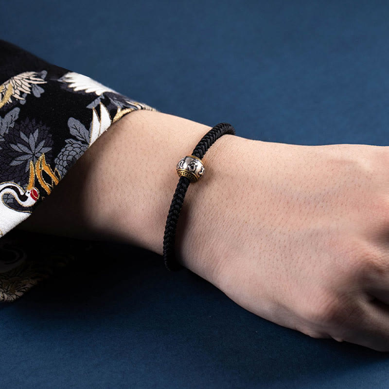 Bracelet tressé Om Mani Padme Hum en argent sterling 925 avec nœud King Kong pour la chance et la protection