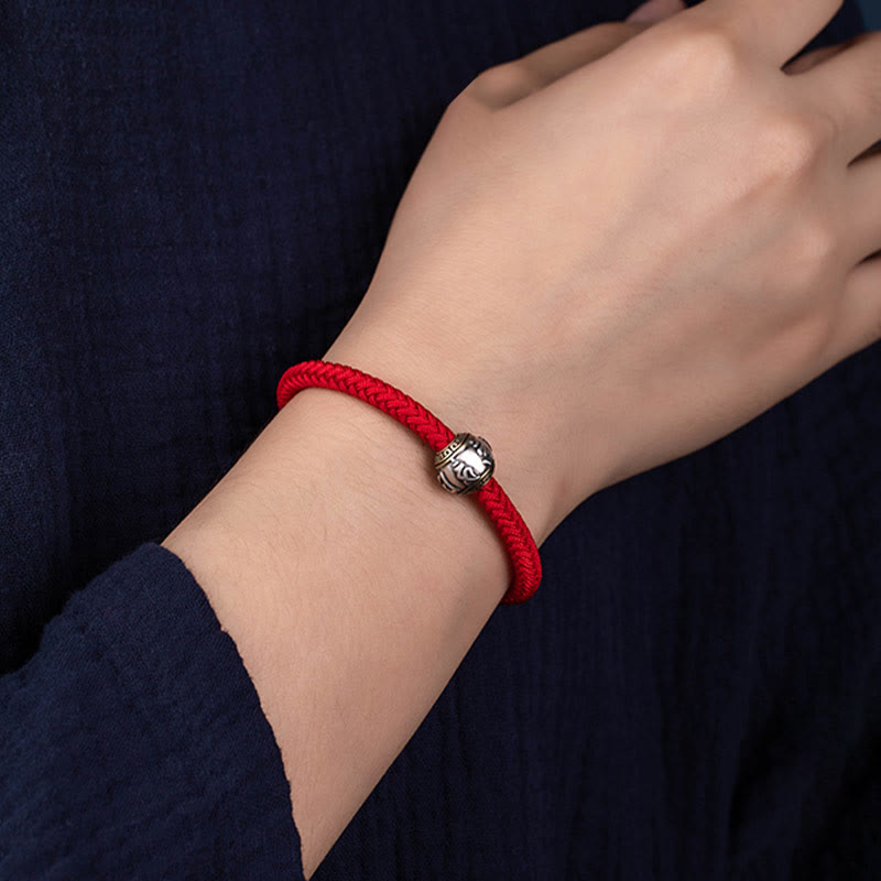 Bracelet tressé Om Mani Padme Hum en argent sterling 925 avec nœud King Kong pour la chance et la protection