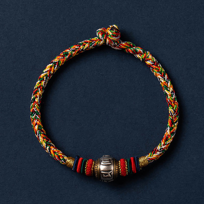 Bracelet tressé Om Mani Padme Hum en argent sterling 925 avec nœud King Kong pour la chance et la protection