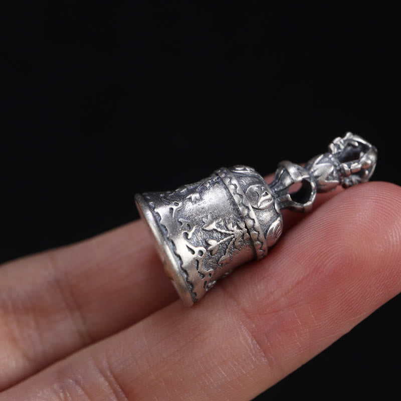 Pendentif cloche Dorje Om Mani Padme Hum en argent sterling 925 | Pouvoir spirituel