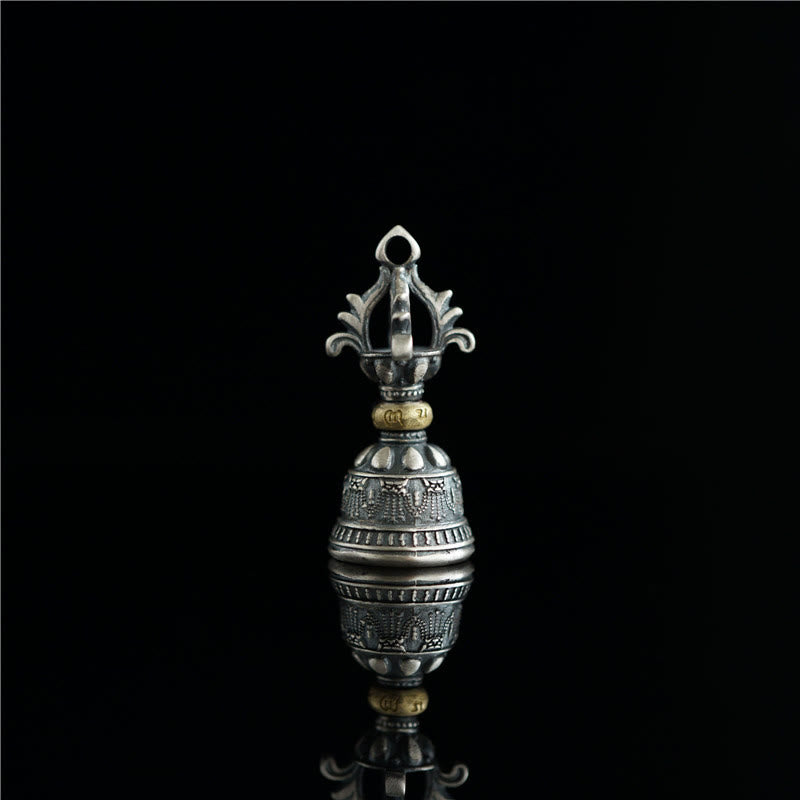 Pendentif cloche Dorje Om Mani Padme Hum en argent sterling 925 | Pouvoir spirituel