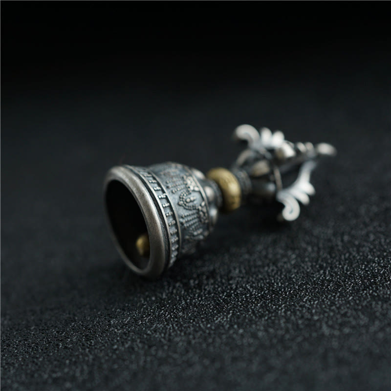 Pendentif cloche Dorje Om Mani Padme Hum en argent sterling 925 | Pouvoir spirituel