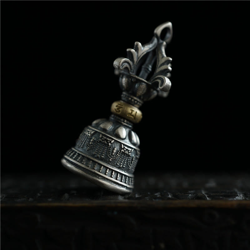 Pendentif cloche Dorje Om Mani Padme Hum en argent sterling 925 | Pouvoir spirituel