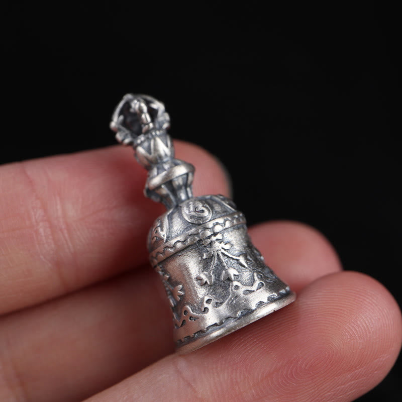 Pendentif cloche Dorje Om Mani Padme Hum en argent sterling 925 | Pouvoir spirituel