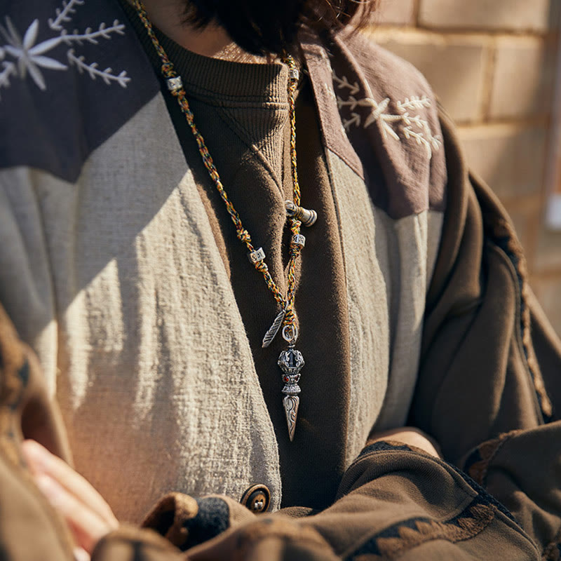 Collier Om Mani Padme Hum en argent sterling 925, pendentif Dorje Vajra