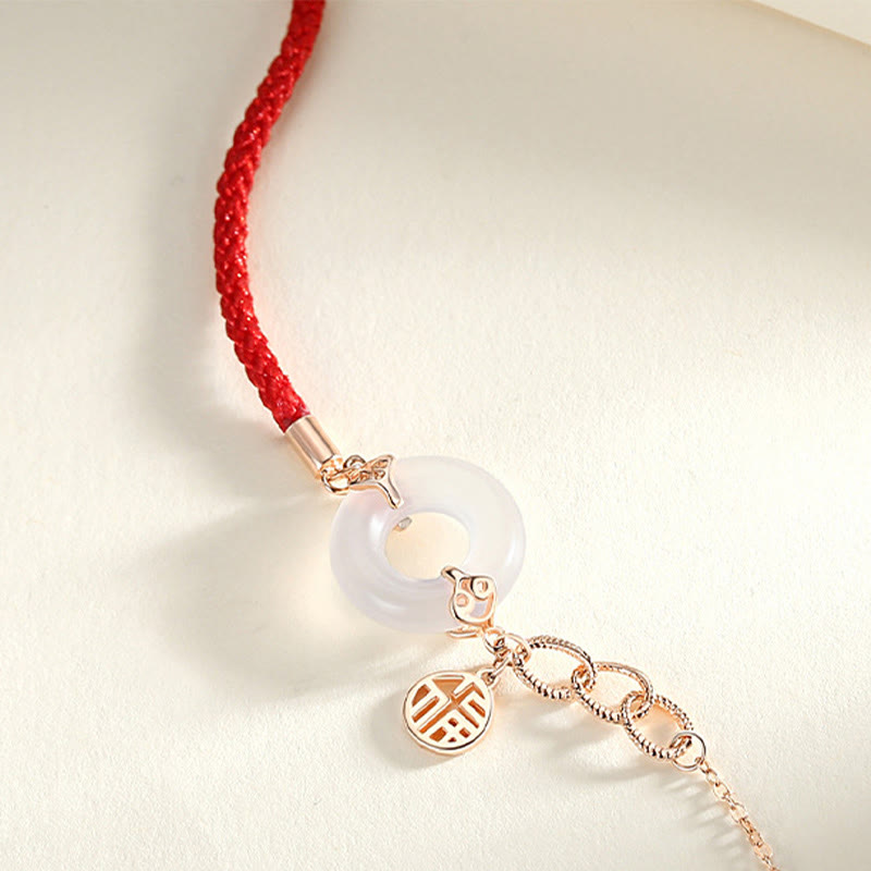 Bracelet d'harmonie Fu en argent sterling 925 avec boucle de paix et calcédoine