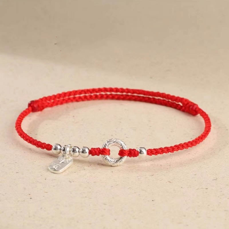 Bracelet spirituel en argent sterling 925 avec boucle de paix et cordon rouge