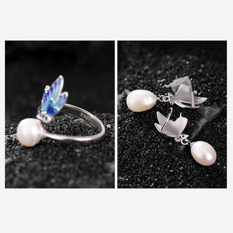 Ensemble de bijoux de guérison en argent sterling 925 avec perles et papillons