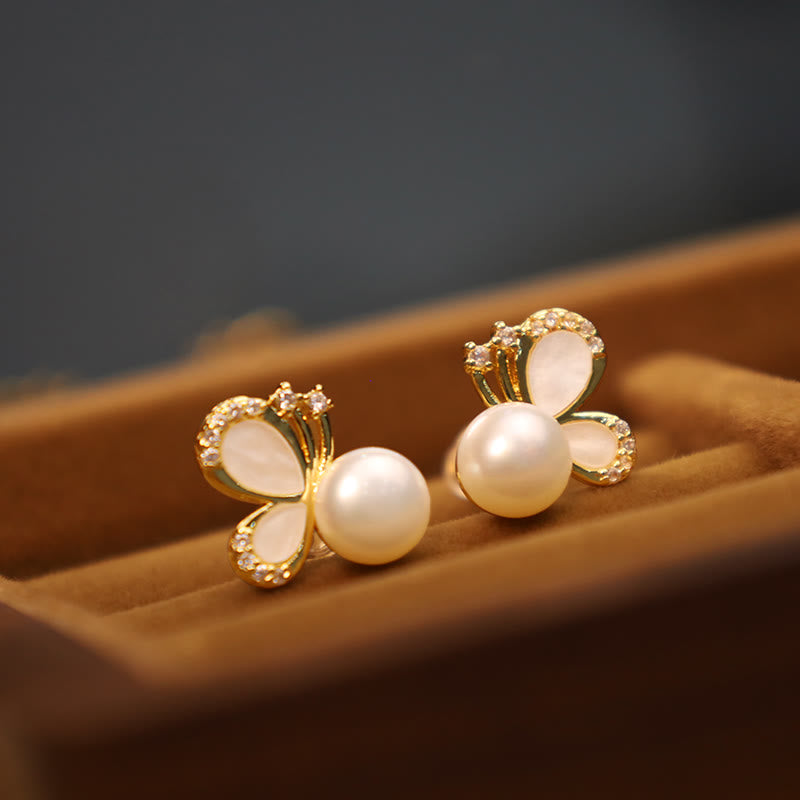 Boucles d'oreilles papillon en argent sterling 925 et perles pour la guérison et l'équilibre