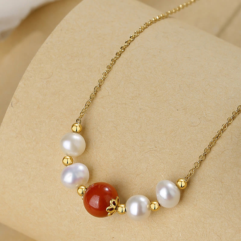 Collier de perles de guérison en argent sterling 925, perles et cinabre