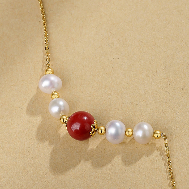 Collier de perles de guérison en argent sterling 925, perles et cinabre