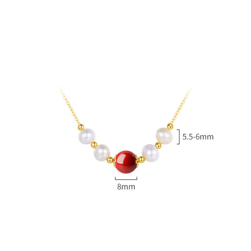 Collier de perles de guérison en argent sterling 925, perles et cinabre