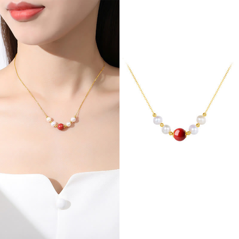Collier de perles de guérison en argent sterling 925, perles et cinabre