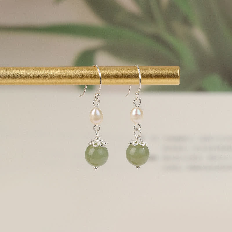Boucles d'oreilles sagesse en argent sterling 925 et perles de jade
