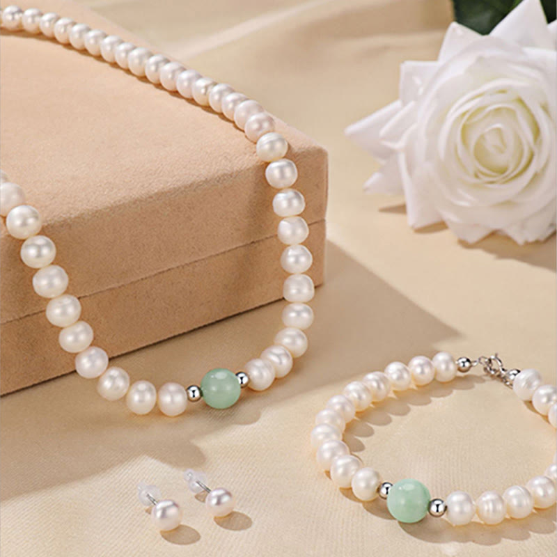 Parure de bijoux en argent sterling 925 avec collier, bracelet et boucles d'oreilles en perles