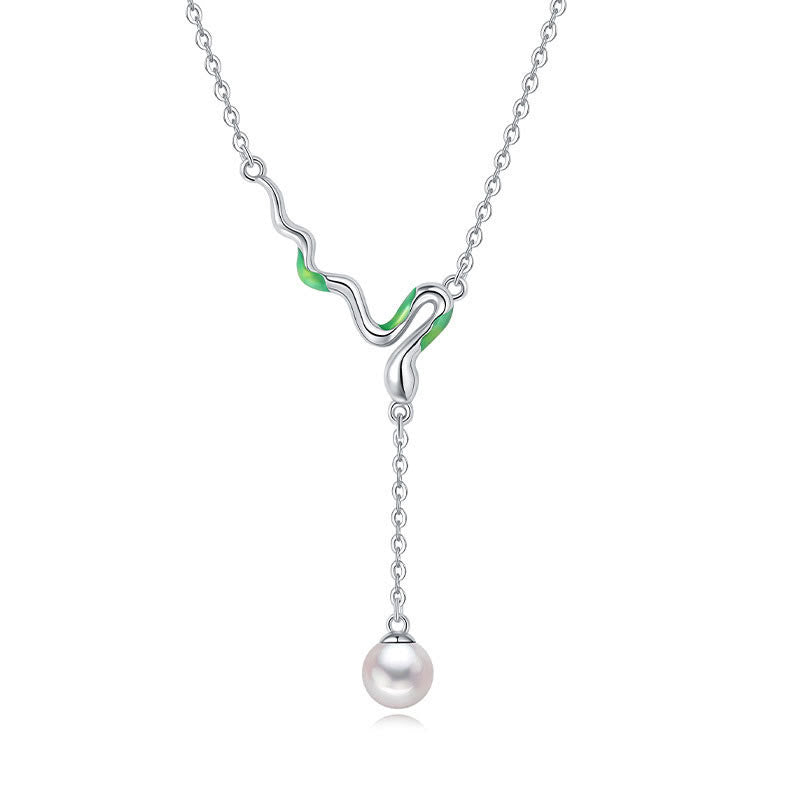 Collier avec pendentif en perles en argent sterling 925 Année de l'harmonie du serpent