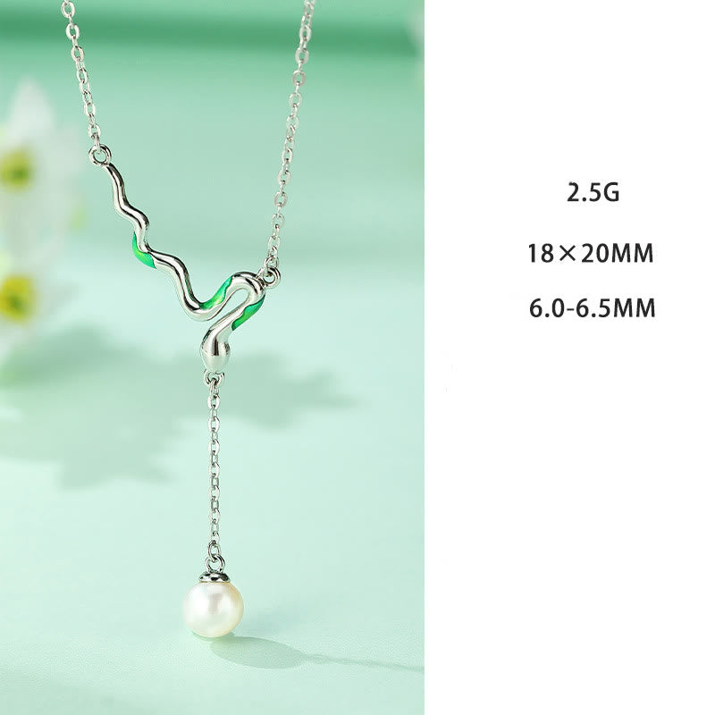Collier avec pendentif en perles en argent sterling 925 Année de l'harmonie du serpent
