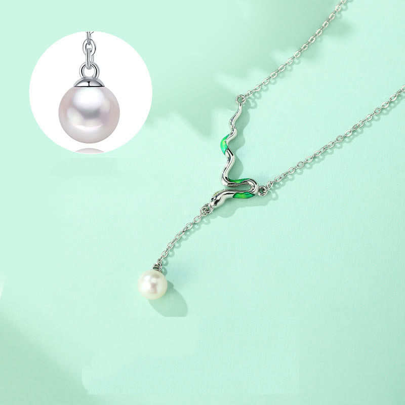 Collier avec pendentif en perles en argent sterling 925 Année de l'harmonie du serpent