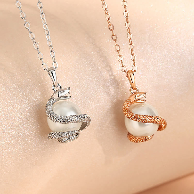 Collier pendentif en argent sterling 925 avec perles et serpent