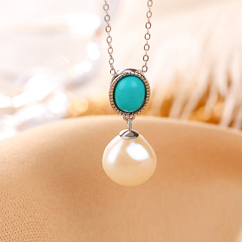 Parure de bijoux en argent sterling 925 avec perles et turquoises
