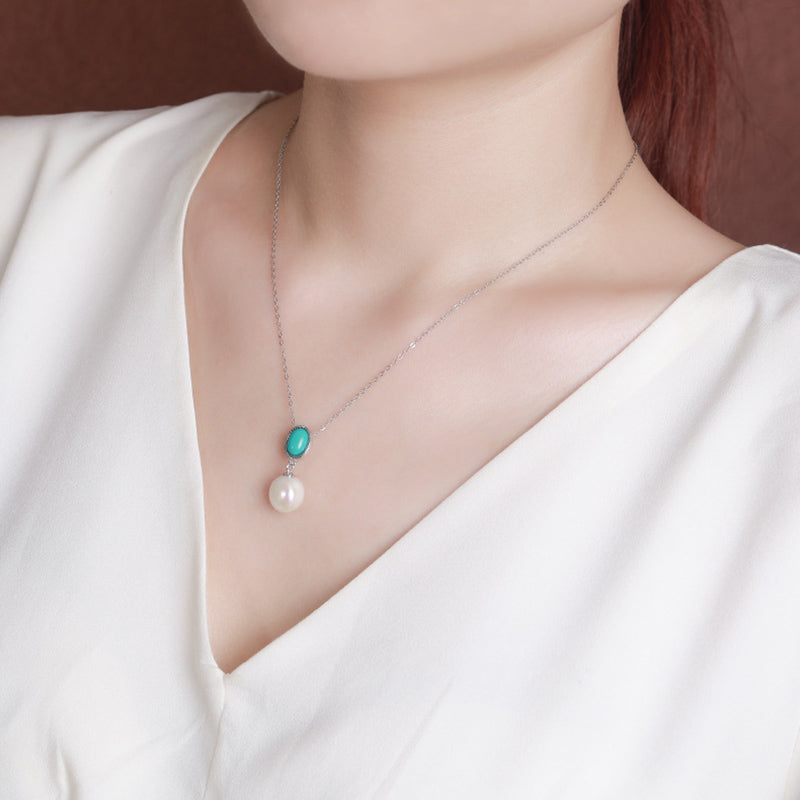 Parure de bijoux en argent sterling 925 avec perles et turquoises