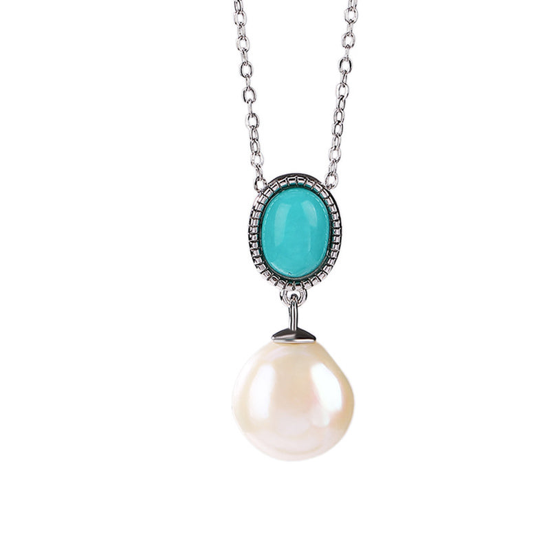 Parure de bijoux en argent sterling 925 avec perles et turquoises