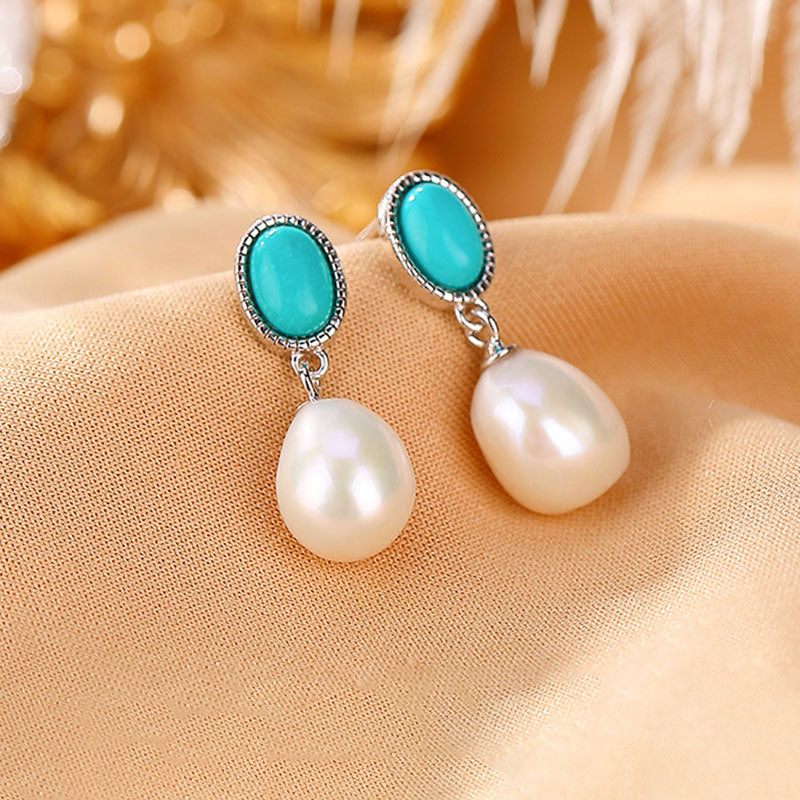 Parure de bijoux en argent sterling 925 avec perles et turquoises