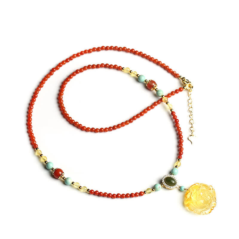 Collier à breloques en argent sterling 925 et agate rouge