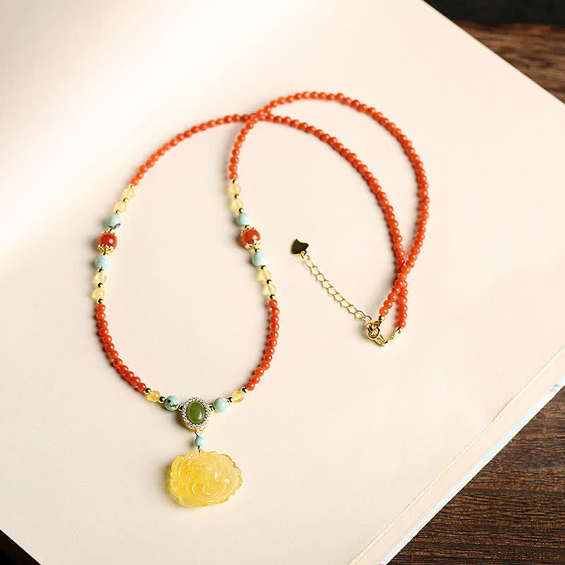 Collier à breloques en argent sterling 925 et agate rouge