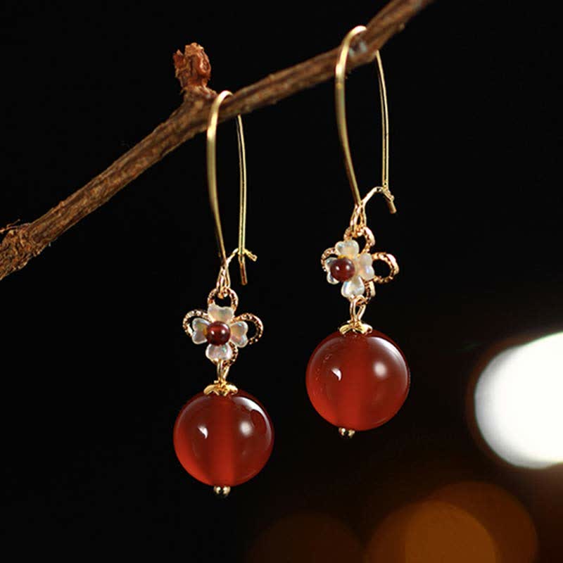 Boucles d'oreilles en argent sterling 925 avec perles en agate rouge et fleur de confiance
