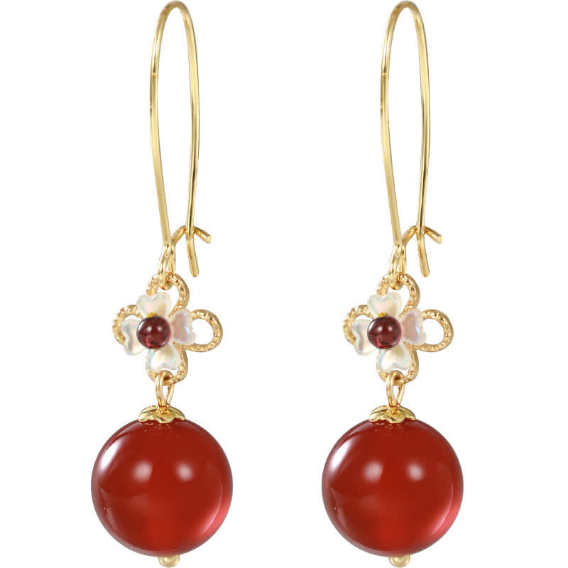 Boucles d'oreilles en argent sterling 925 avec perles en agate rouge et fleur de confiance