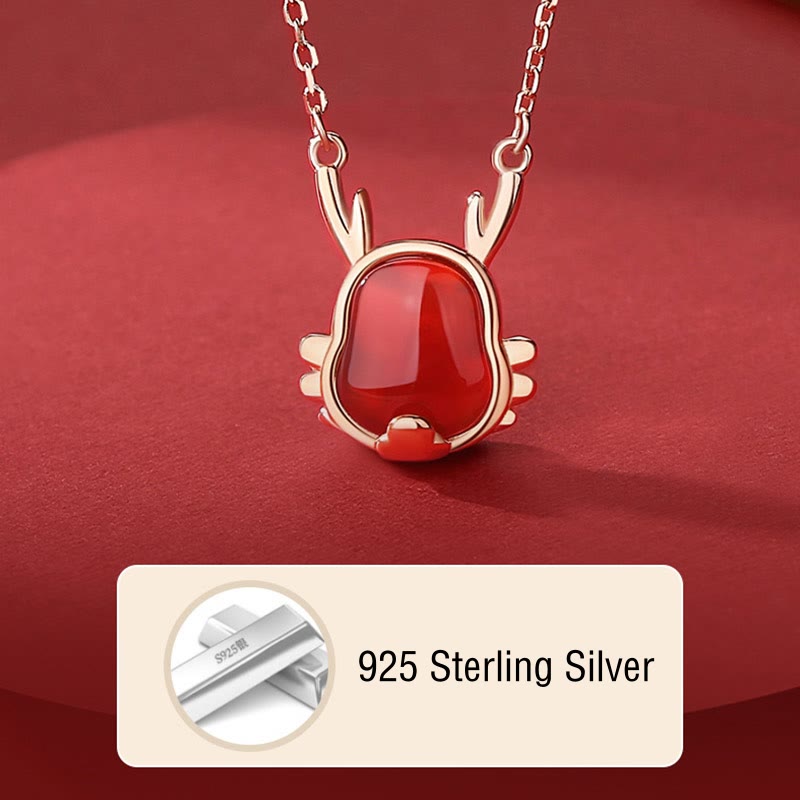 Bijoux en argent sterling 925 avec dragon en agate rouge pour la fortune et la force