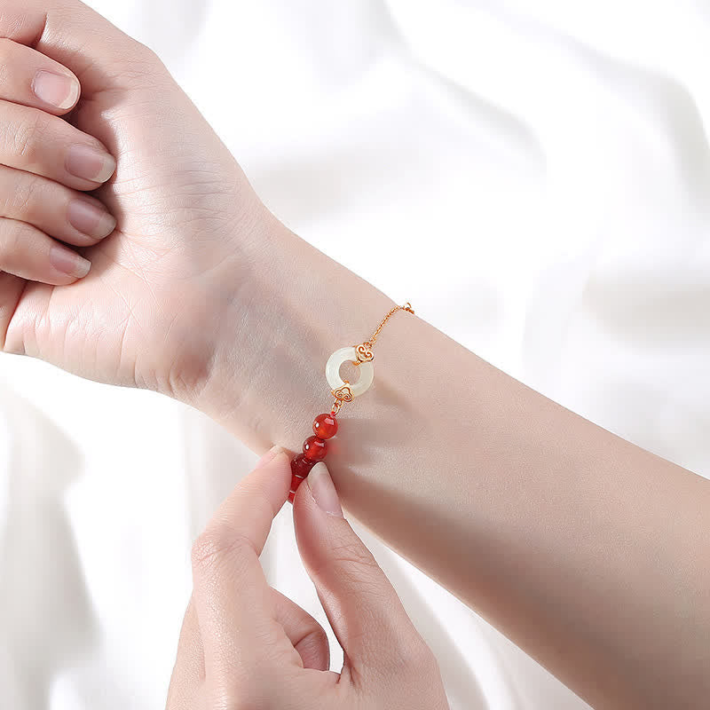 Bracelet en argent sterling 925 avec agate rouge et jade blanc, boucle de paix, pour plus de confiance