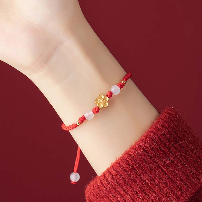 Bracelet porte-bonheur en argent sterling 925 et calcédoine rouge