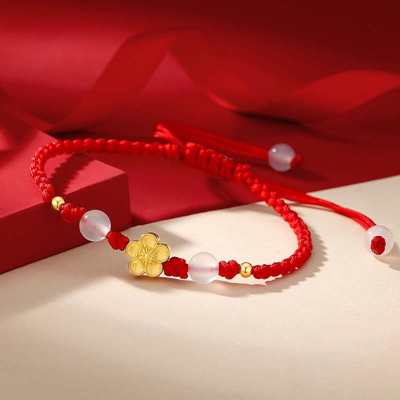 Bracelet porte-bonheur en argent sterling 925 et calcédoine rouge
