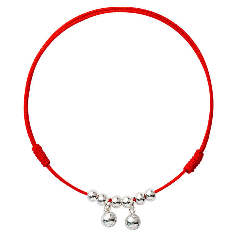 Bracelet de cheville spirituel en argent sterling 925 avec breloque clochette rouge
