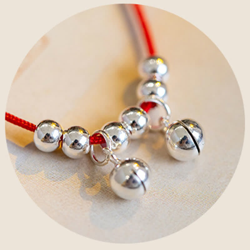 Bracelet de cheville spirituel en argent sterling 925 avec breloque clochette rouge