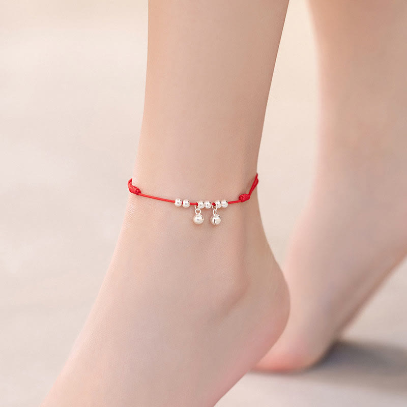 Bracelet de cheville spirituel en argent sterling 925 avec breloque clochette rouge