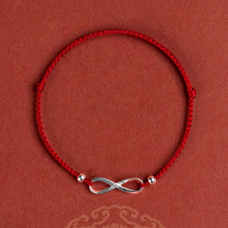 Bracelet en argent sterling 925 avec cordon rouge et protection contre les nœuds sans fin